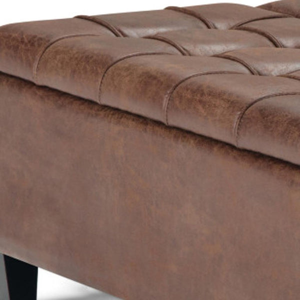 36 Inch Tufted Faux Leather Storage Ottoman Espresso Umber Living Room Accent