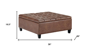 36 Inch Tufted Faux Leather Storage Ottoman Espresso Umber Living Room Accent