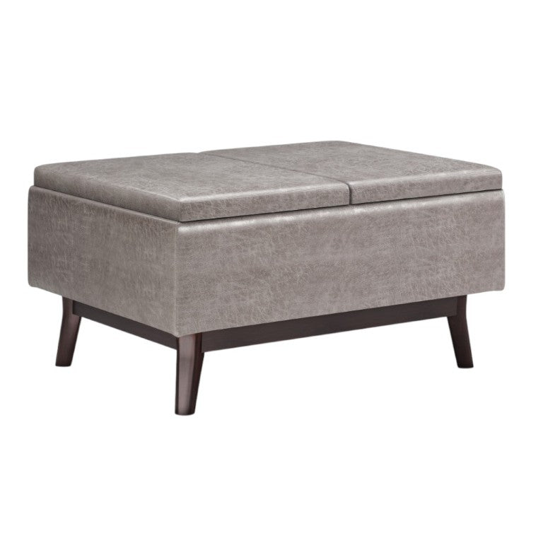 HomeRoots 34 Inch Round Leather Storage Ottoman Tufted Cocktail Accent for Living Room 641652