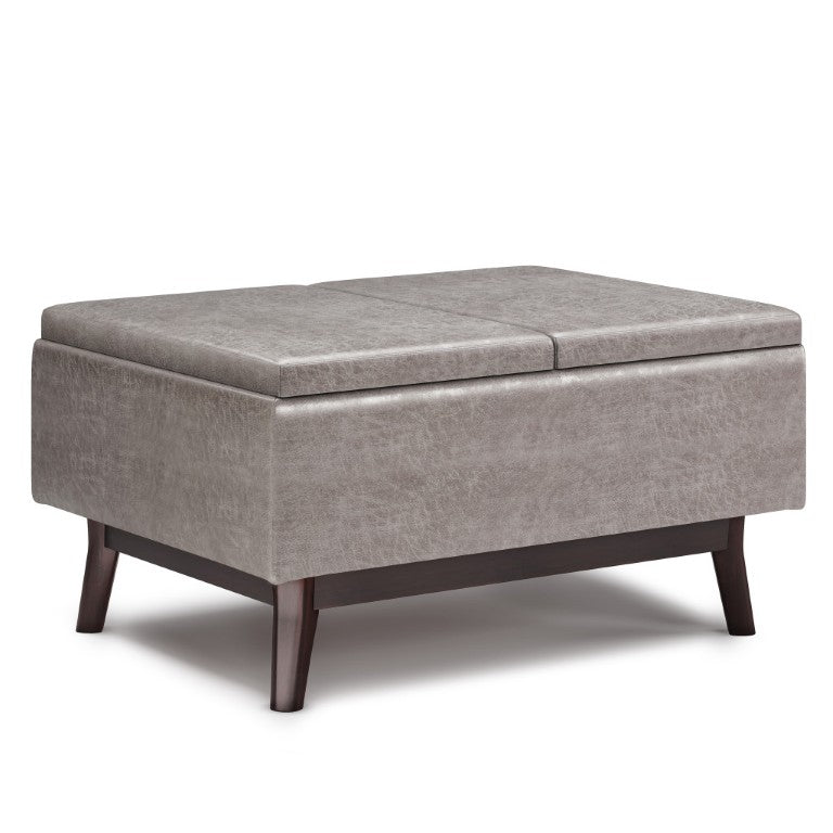 HomeRoots 34 Inch Round Leather Storage Ottoman Tufted Cocktail Accent for Living Room 641652