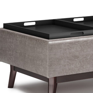 34 Inch Round Leather Storage Ottoman Tufted Cocktail Accent for Living Room