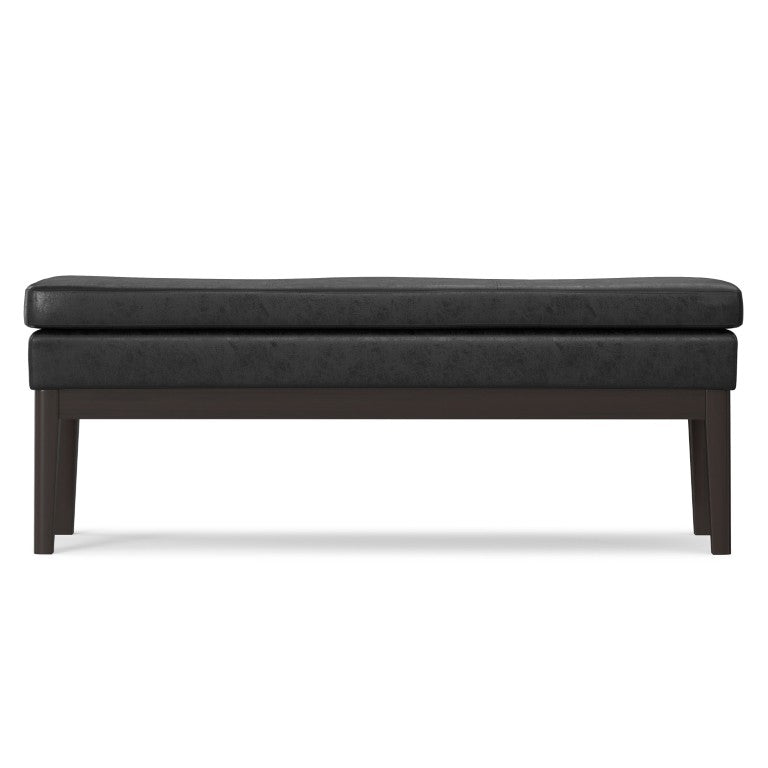 HomeRoots 45 Inch Distressed Faux Leather Solid Wood Entryway Bench in Black Walnut Finish 641653