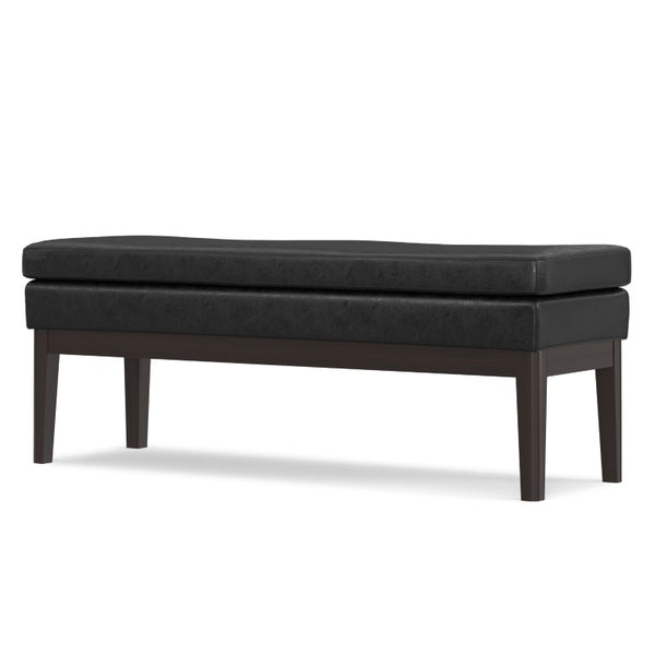45 Inch Distressed Faux Leather Solid Wood Entryway Bench in Black Walnut Finish
