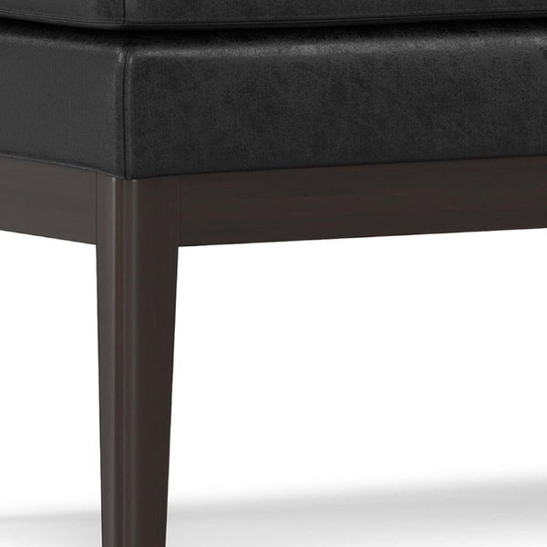 45 Inch Distressed Faux Leather Solid Wood Entryway Bench in Black Walnut Finish