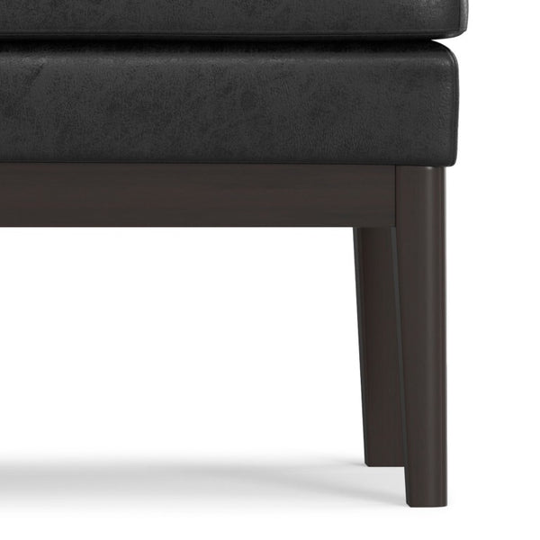 45 Inch Distressed Faux Leather Solid Wood Entryway Bench in Black Walnut Finish