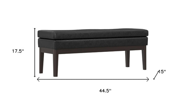 45 Inch Distressed Faux Leather Solid Wood Entryway Bench in Black Walnut Finish