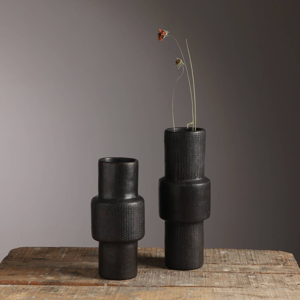 English Elm Longpi Handbuilt Black Clay Vessel Tangkhul Naga Sculptural Vase for Modern Decor B346P369759