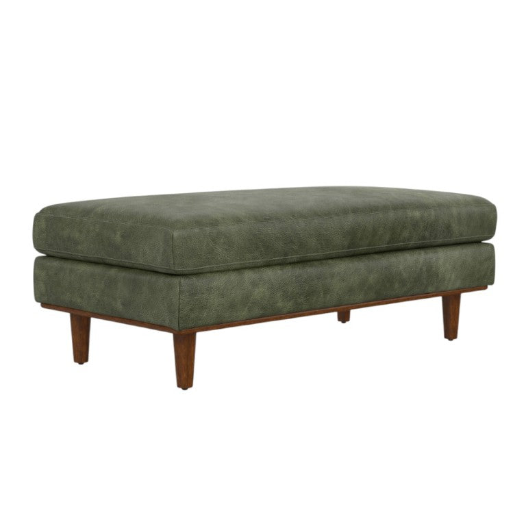 HomeRoots 49 Inch Genuine Leather Cocktail Ottoman in Earthy Tones for Modern Living Spaces 641654
