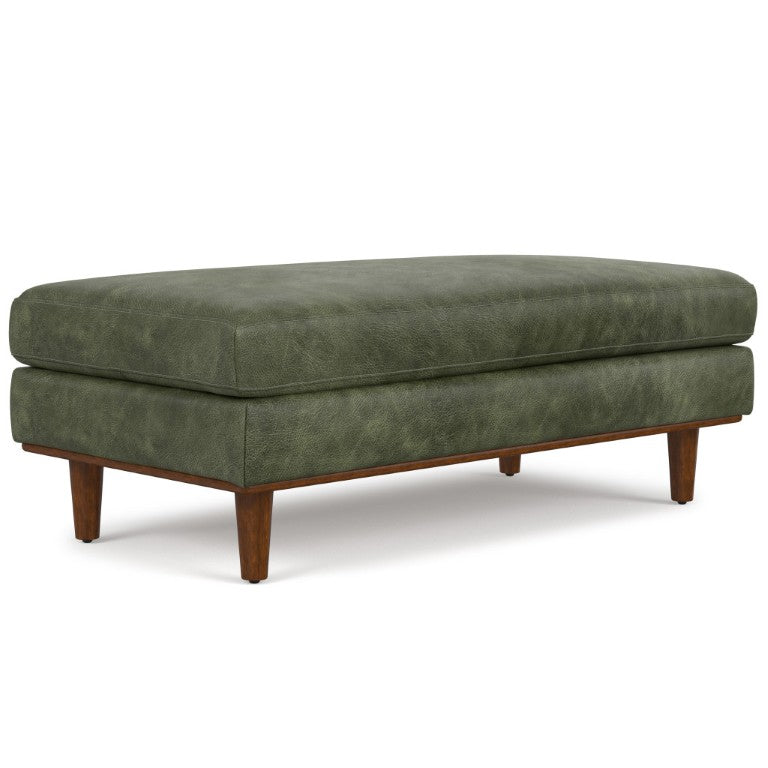HomeRoots 49 Inch Genuine Leather Cocktail Ottoman in Earthy Tones for Modern Living Spaces 641654