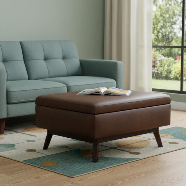 34 Inch Faux Leather Storage Ottoman Tufted Footrest Bench for Living Room Bedroom