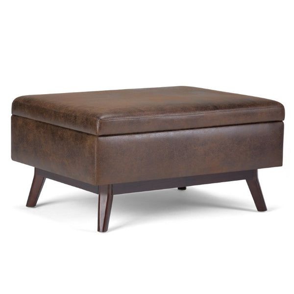 34 Inch Faux Leather Storage Ottoman Tufted Footrest Bench for Living Room Bedroom