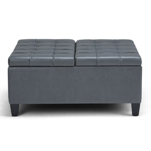 HomeRoots 36 Inch Tufted Faux Leather Storage Ottoman in Espresso with Stone Accent Trim 641656