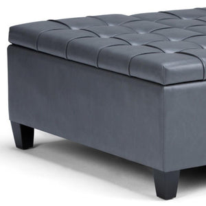 36 Inch Tufted Faux Leather Storage Ottoman in Espresso with Stone Accent Trim