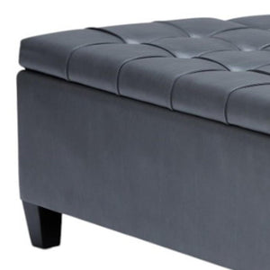 36 Inch Tufted Faux Leather Storage Ottoman in Espresso with Stone Accent Trim