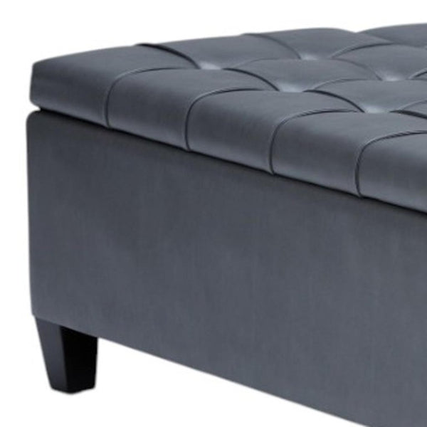 36 Inch Tufted Faux Leather Storage Ottoman in Espresso with Stone Accent Trim