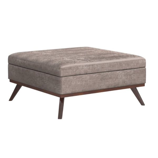 HomeRoots 40 Inch Faux Leather Storage Ottoman Tufted Cocktail Bench Seat for Living Room Use Taupe / Brown 641662