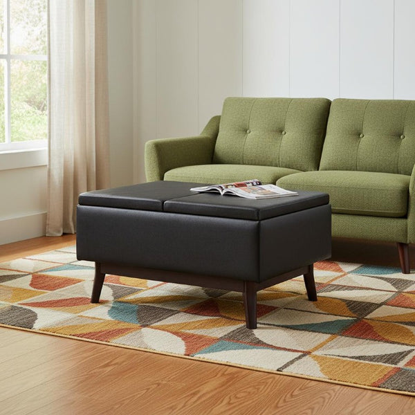 34 Inch Faux Leather Storage Ottoman Tufted Footrest for Stylish Living Room Decor