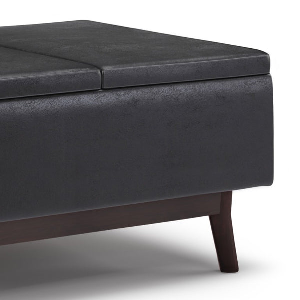 34 Inch Faux Leather Storage Ottoman Tufted Footrest for Stylish Living Room Decor