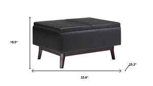 34 Inch Faux Leather Storage Ottoman Tufted Footrest for Stylish Living Room Decor