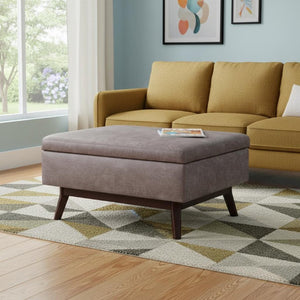 34 Inch Faux Leather Storage Ottoman Tufted Footrest for Stylish Living Room Decor