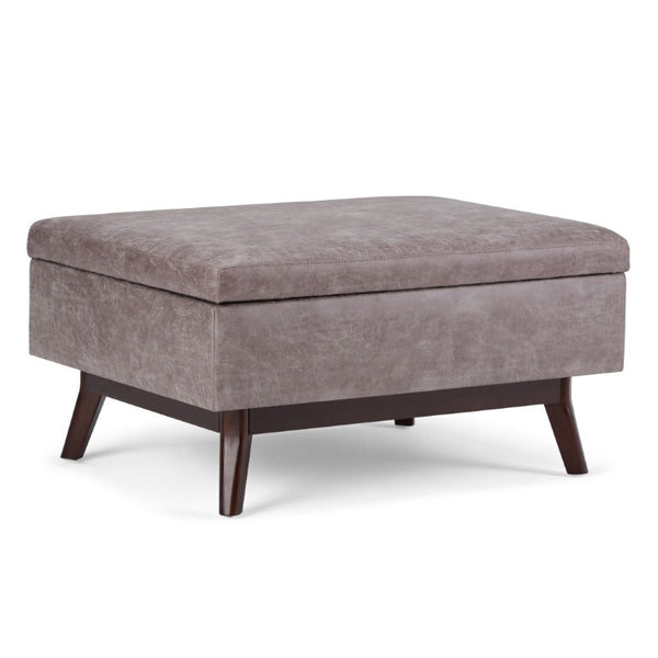 34 Inch Faux Leather Storage Ottoman Tufted Footrest for Stylish Living Room Decor