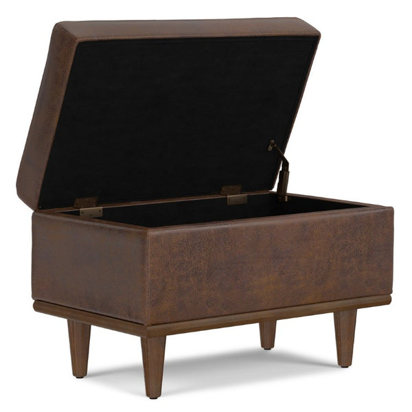 26 Inch Faux Leather Storage Ottoman in Chestnut Walnut for Living Room Decor