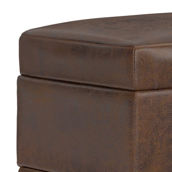 26 Inch Faux Leather Storage Ottoman in Chestnut Walnut for Living Room Decor
