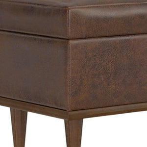 26 Inch Faux Leather Storage Ottoman in Chestnut Walnut for Living Room Decor