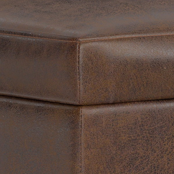 26 Inch Faux Leather Storage Ottoman in Chestnut Walnut for Living Room Decor