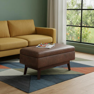 36 Inch Round Faux Leather Tufted Storage Ottoman Footrest for Living Room Decor