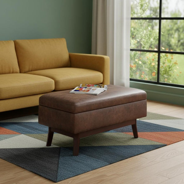 36 Inch Round Faux Leather Tufted Storage Ottoman Footrest for Living Room Decor