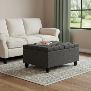 30 Inch Tufted Storage Ottoman in Ebony Upholstery for Living Room Elegance