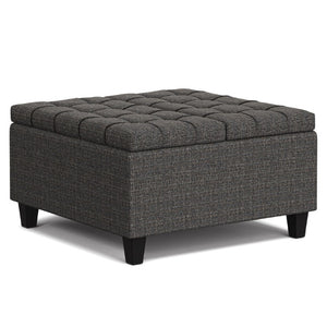 30 Inch Tufted Storage Ottoman in Ebony Upholstery for Living Room Elegance