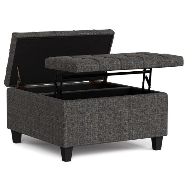 30 Inch Tufted Storage Ottoman in Ebony Upholstery for Living Room Elegance
