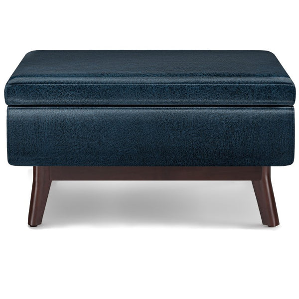 HomeRoots 34 Inch Faux Leather Storage Ottoman Tufted Lid Living Room Footrest Accent 641671