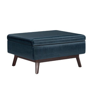 34 Inch Faux Leather Storage Ottoman Tufted Lid Living Room Footrest Accent