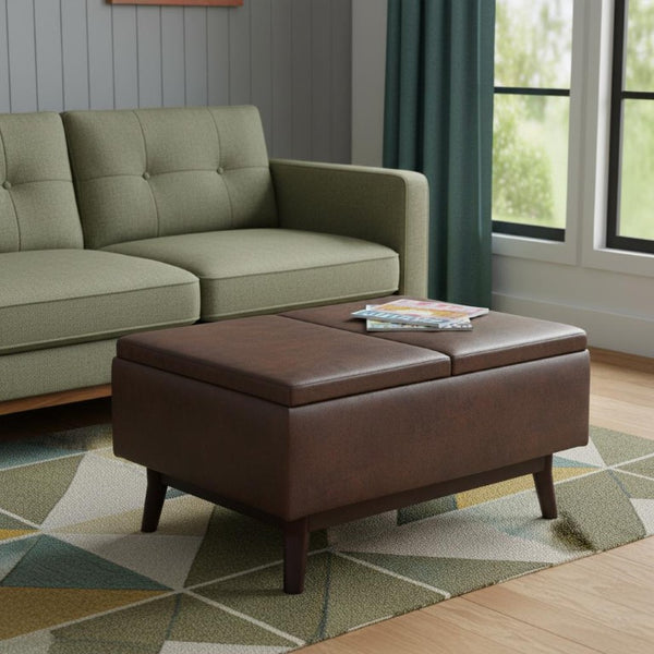 34 Inch Faux Leather Storage Ottoman Tufted Footrest Bench for Living Room Bedroom