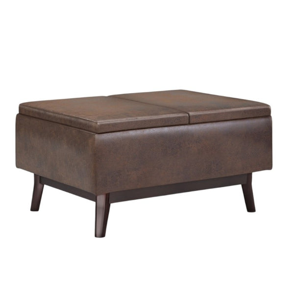 HomeRoots 34 Inch Faux Leather Storage Ottoman Tufted Footrest Bench for Living Room Bedroom 33.9" W x 18.5" H x 25.2" D 641678