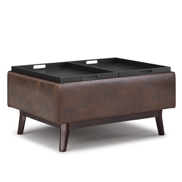 34 Inch Faux Leather Storage Ottoman Tufted Footrest Bench for Living Room Bedroom