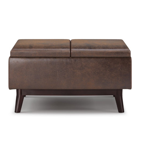 34 Inch Faux Leather Storage Ottoman Tufted Footrest Bench for Living Room Bedroom