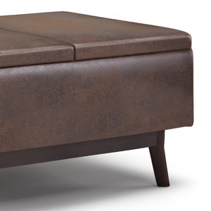 34 Inch Faux Leather Storage Ottoman Tufted Footrest Bench for Living Room Bedroom