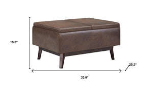34 Inch Faux Leather Storage Ottoman Tufted Footrest Bench for Living Room Bedroom