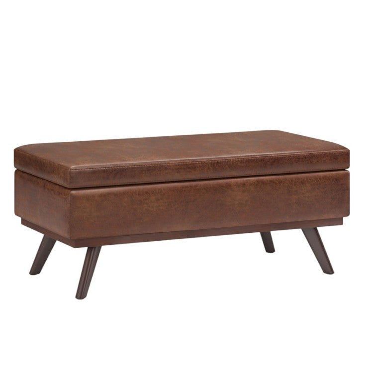 HomeRoots 42 Inch Faux Leather Storage Ottoman Tufted Footrest Bench for Living Room Decor Brown 641679