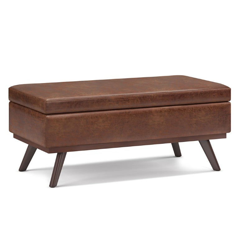 HomeRoots 42 Inch Faux Leather Storage Ottoman Tufted Footrest Bench for Living Room Decor Brown 641679