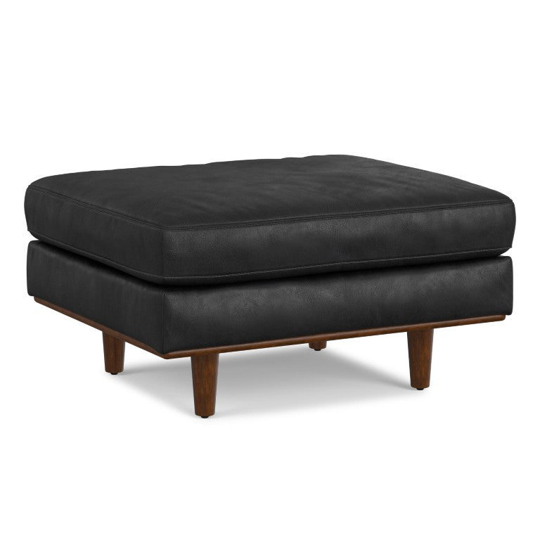 33 Inch Genuine Leather Round Cocktail Ottoman for Living Room Lounge Seating and Display