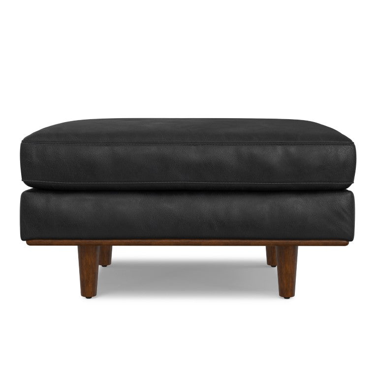33 Inch Genuine Leather Round Cocktail Ottoman for Living Room Lounge Seating and Display