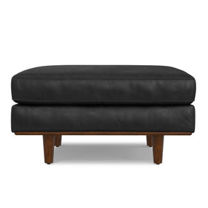 33 Inch Genuine Leather Round Cocktail Ottoman for Living Room Lounge Seating and Display