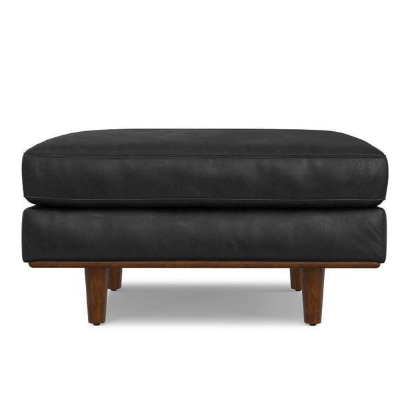 33 Inch Genuine Leather Round Cocktail Ottoman for Living Room Lounge Seating and Display