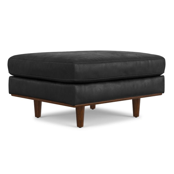 33 Inch Genuine Leather Round Cocktail Ottoman for Living Room Lounge Seating and Display