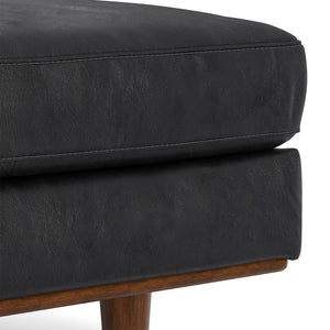 33 Inch Genuine Leather Round Cocktail Ottoman for Living Room Lounge Seating and Display